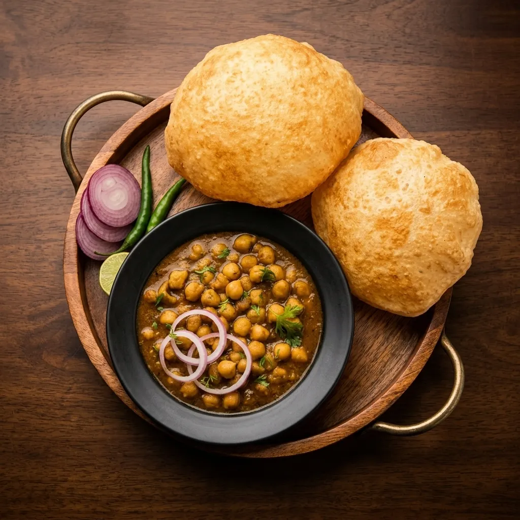 Chana puri with fluffy fried puri and spiced white chickpea curry at Virk Dhaba London Ontario