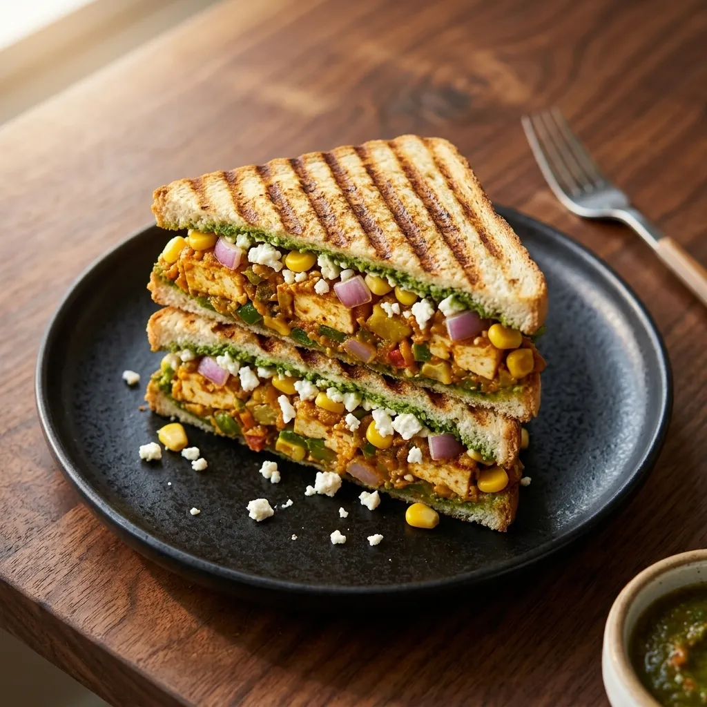 Paneer tikka sandwich with grilled paneer, onions and peppers at Virk Dhaba London Ontario